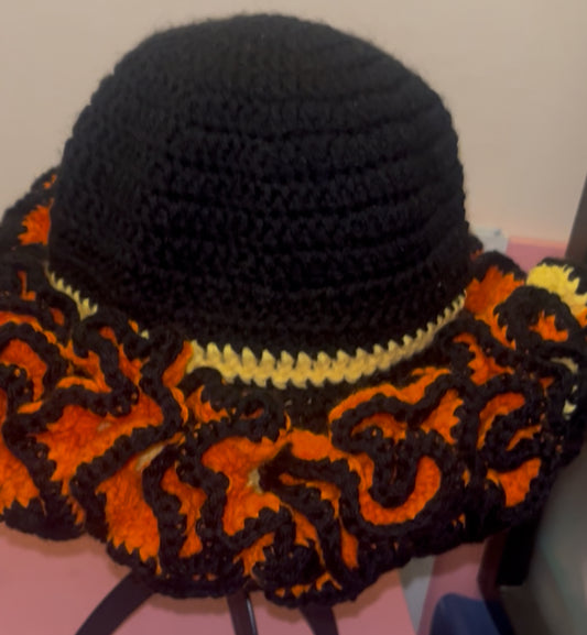 Crochet two toned ruffle hat