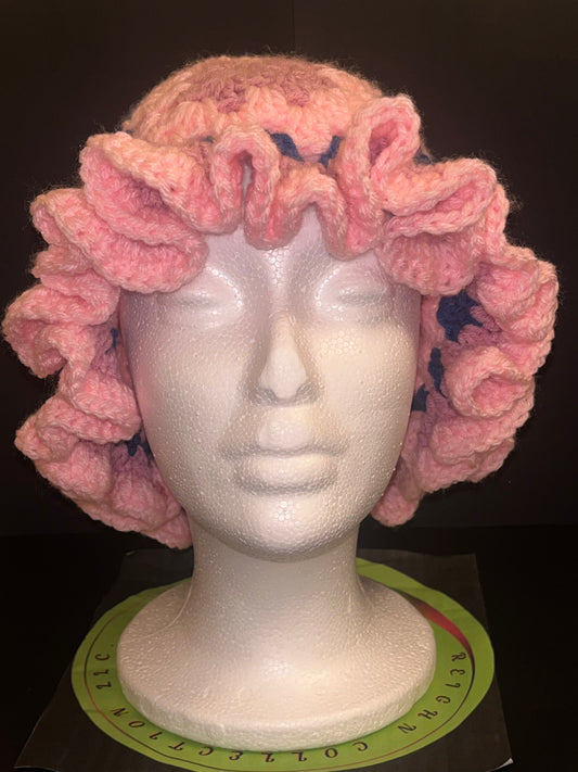 Granny square ruffle bucket hat